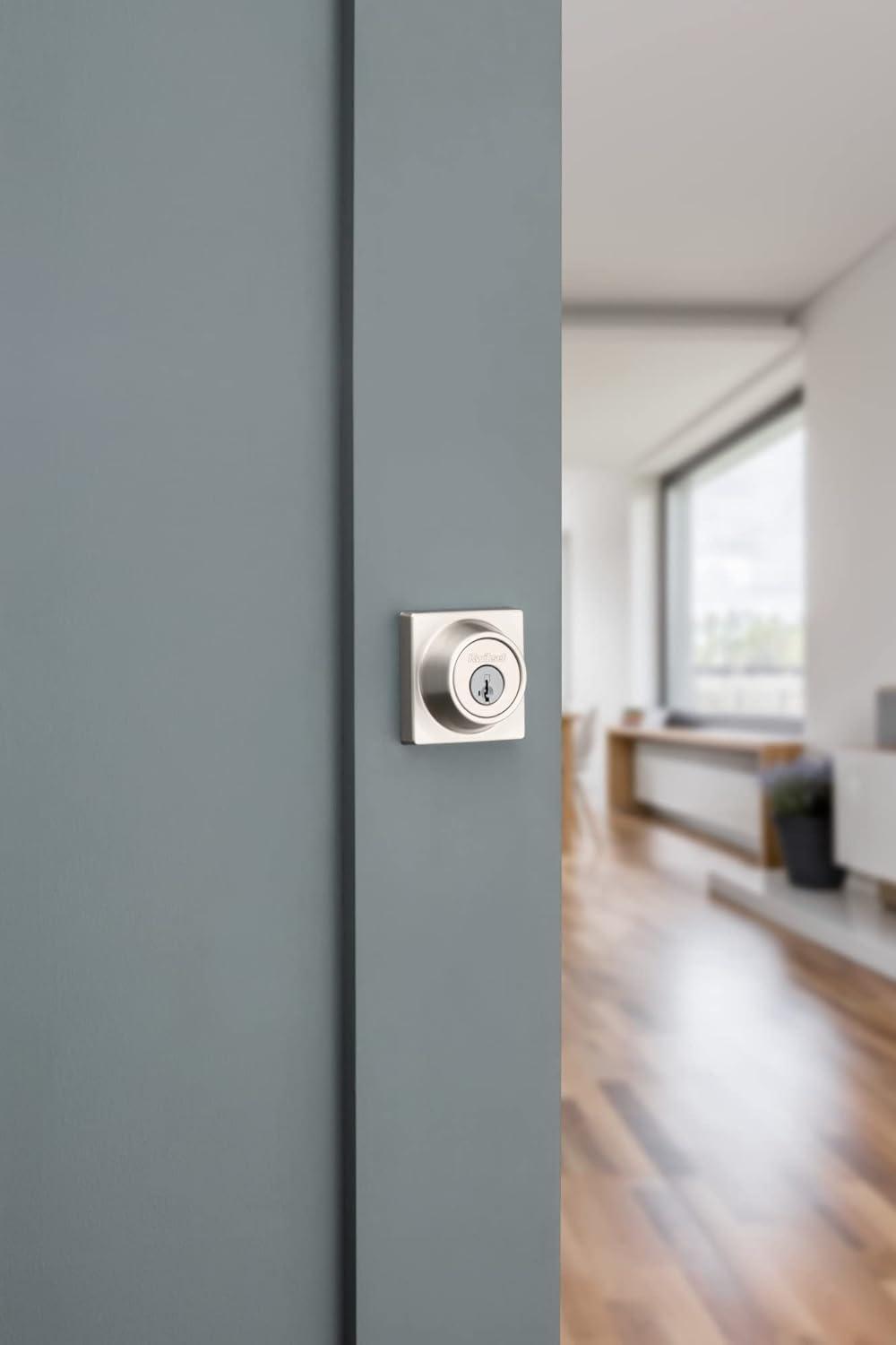 image:imageKwikset 660SQT15S Single Cylinder Square Deadbolt SmartKey with RCAL Latch and RCS Strike Satin Nickel Finish