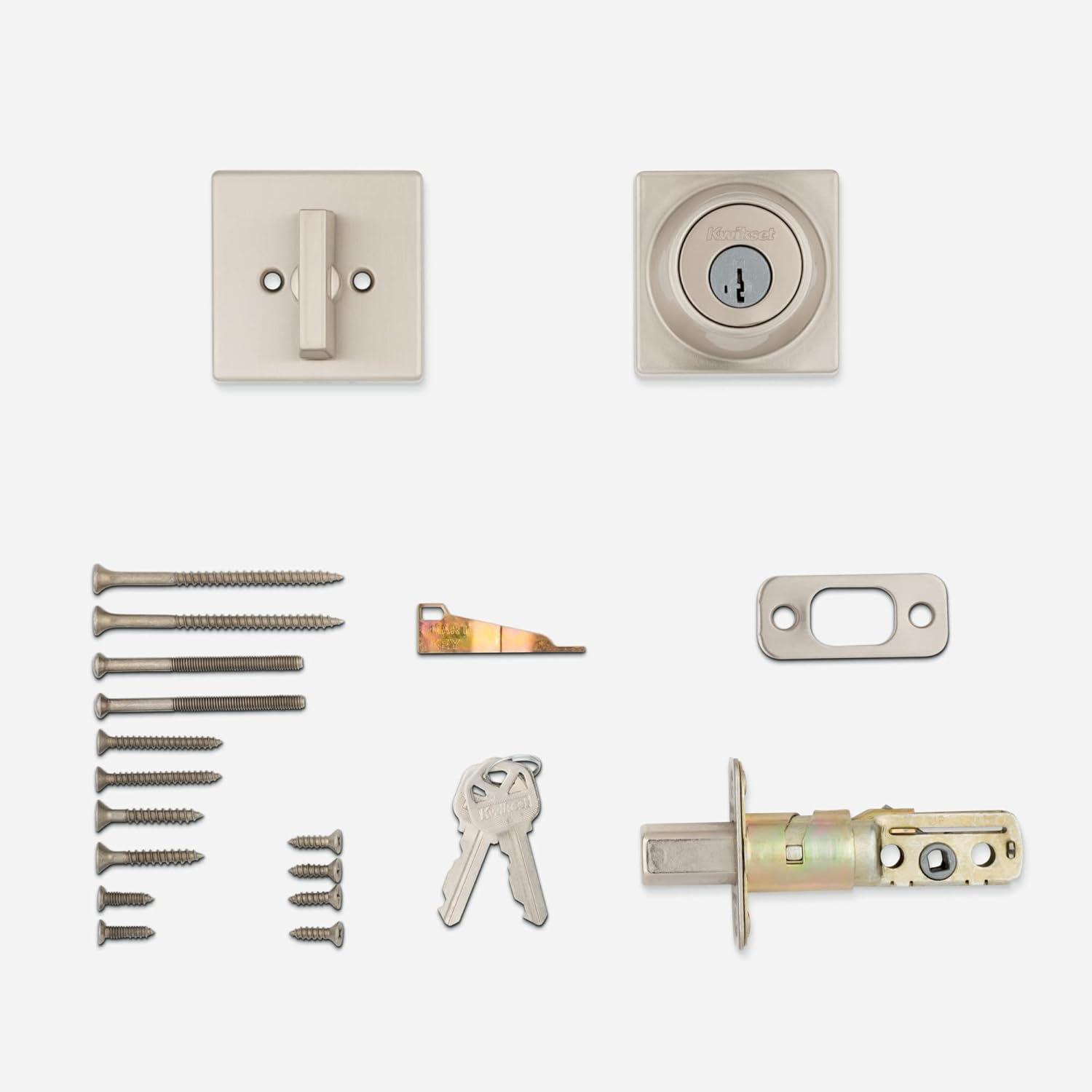 image:imageKwikset 660SQT15S Single Cylinder Square Deadbolt SmartKey with RCAL Latch and RCS Strike Satin Nickel Finish