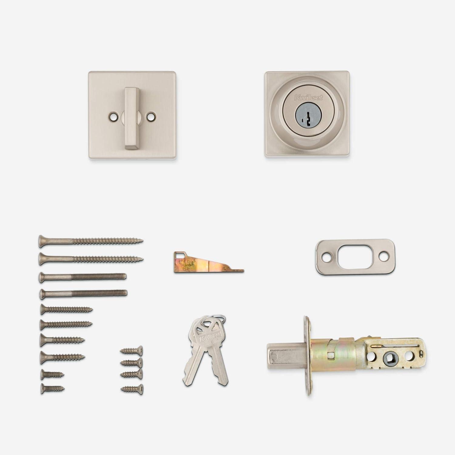 image:imageKwikset 660SQT15S Single Cylinder Square Deadbolt SmartKey with RCAL Latch and RCS Strike Satin Nickel Finish