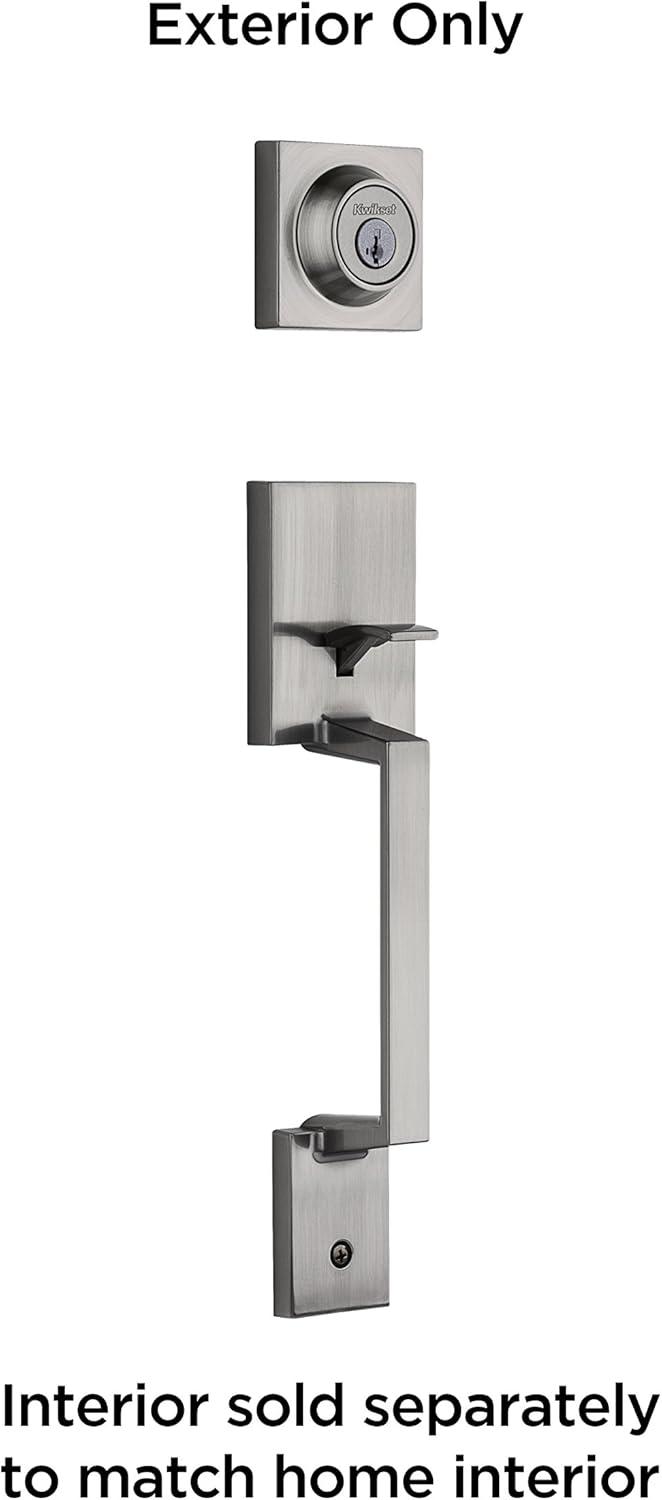 image:imageKwikset Amador Front Door Lock Handle and Deadbolt Set Entry Handleset Exterior Only Satin Nickel Pick Resistant SmartKey Rekey Deadbolt Security Interior Sold Separately with Microban Protection