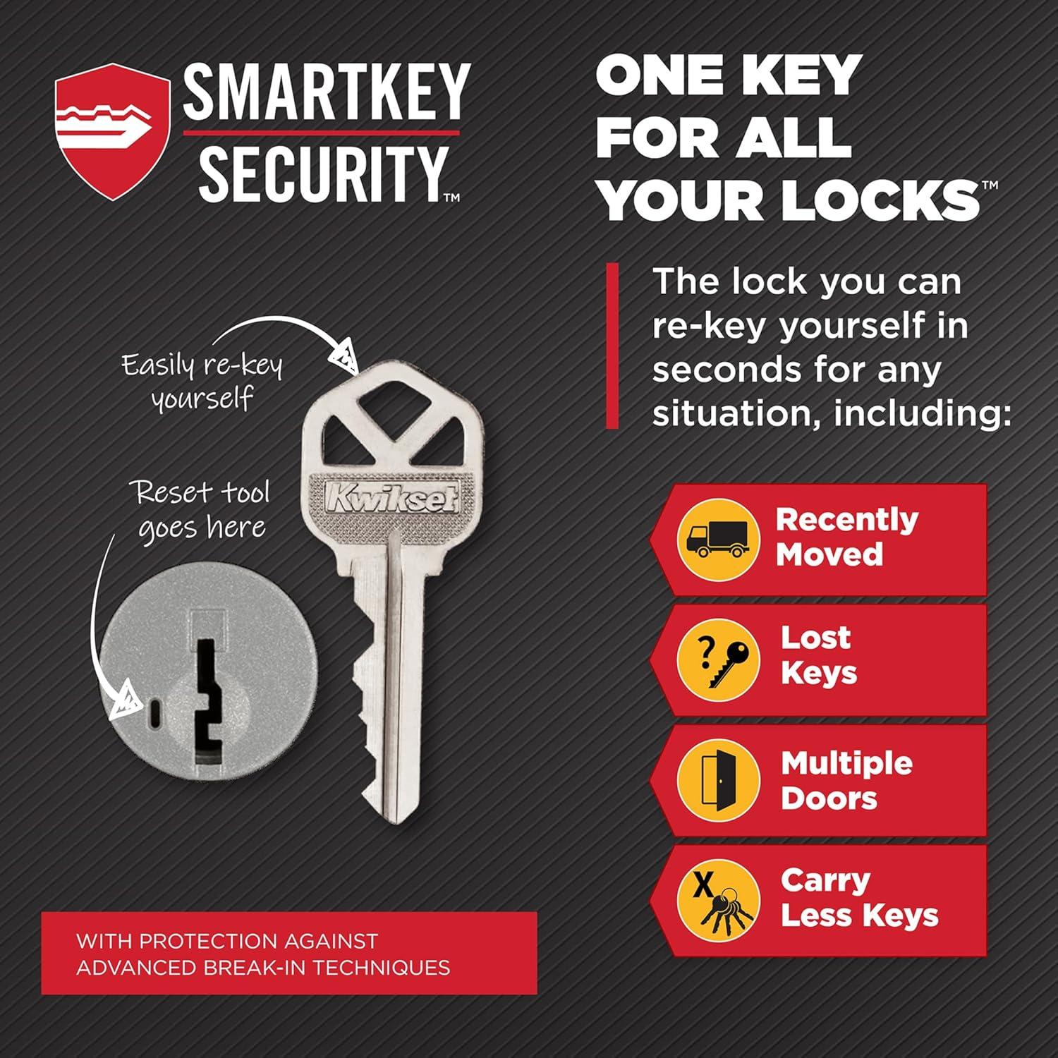image:imageKwikset Tylo Entry Door Knob with Lock and Key Secure Keyed Handle Exterior Doorknob Front Entrance and Bedroom Satin Chrome Pick Resistant SmartKey Rekey Security