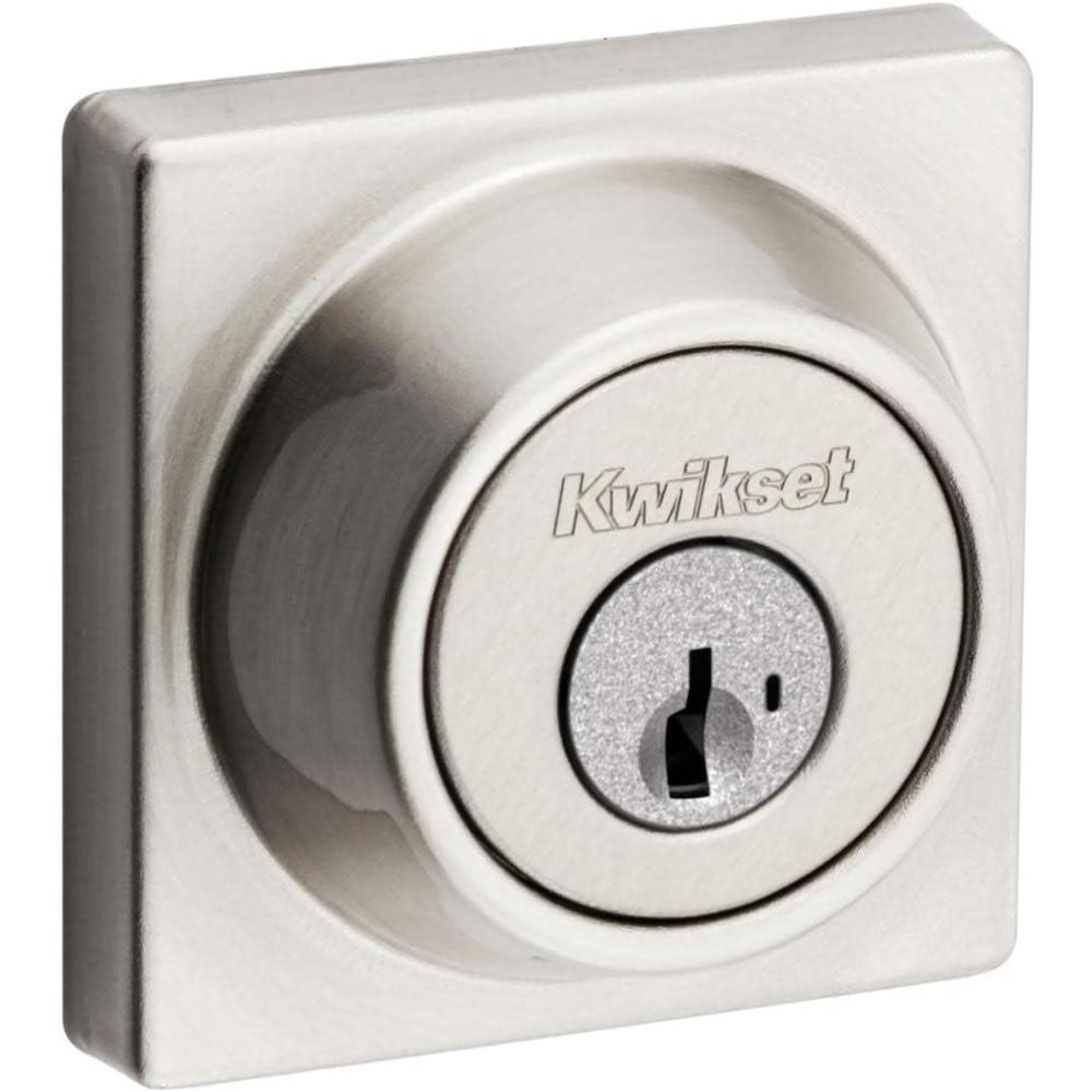 image:imageKwikset 660SQT15S Single Cylinder Square Deadbolt SmartKey with RCAL Latch and RCS Strike Satin Nickel Finish