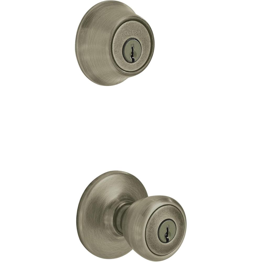 image:imageKwikset 690 Tylo Entry Knob and Single Cylinder Deadbolt Combo 6Pack Antique Brass