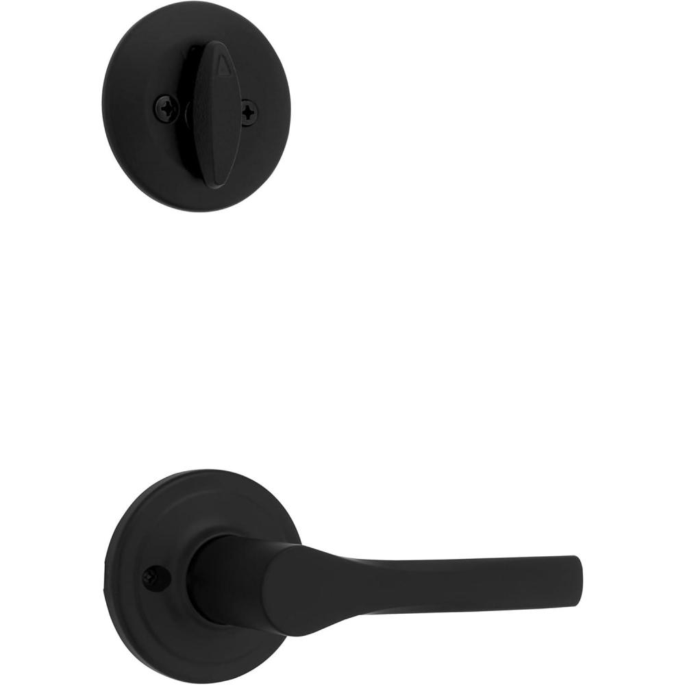 image:imageKwikset 966HYL Henley Lever Single Cylinder Interior Pack with Round Rose for Handlesets Matte Black