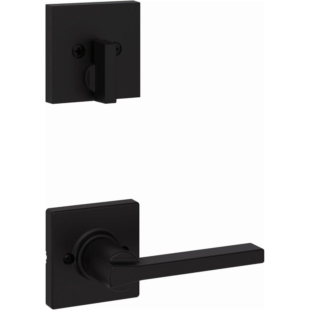 image:imageKwikset 971CSLSQT514 Single Cylinder Interior Casey Lever Trim with Square Rose Matte Black Finish