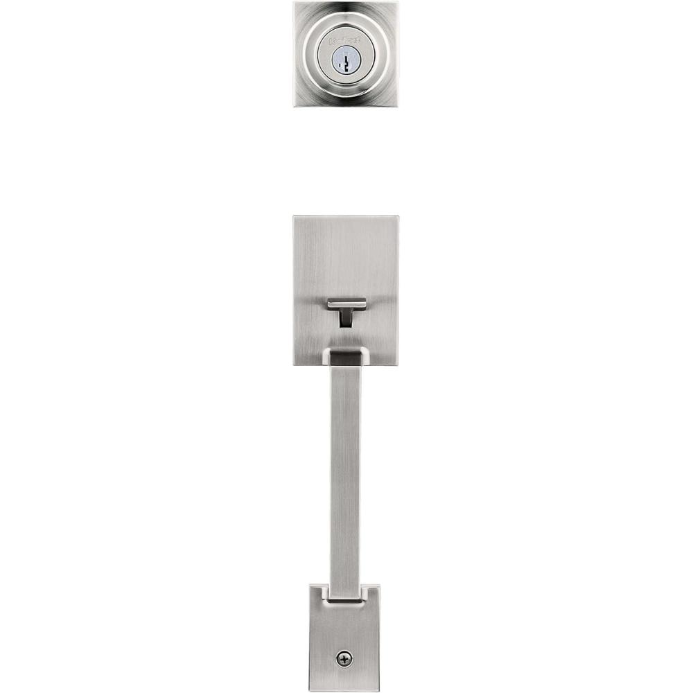 image:imageKwikset Amador Front Door Lock Handle and Deadbolt Set Entry Handleset Exterior Only Satin Nickel Pick Resistant SmartKey Rekey Deadbolt Security Interior Sold Separately with Microban Protection