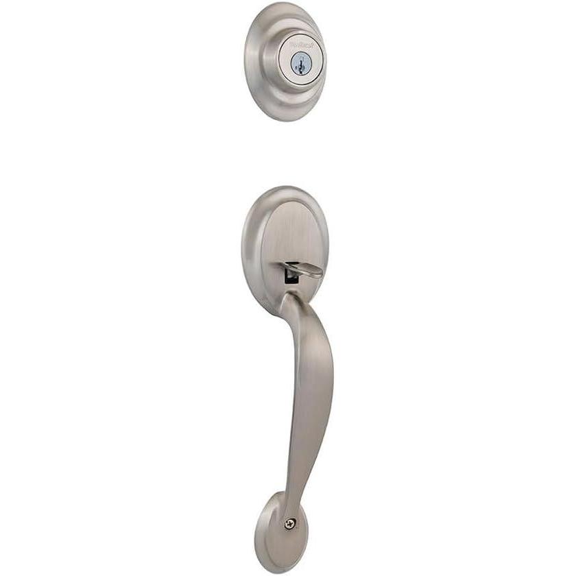 image:imageKwikset Dakota Front Door Lock Handle and Deadbolt Set Entry Handleset Exterior Only Satin Nickel Pick Resistant SmartKey Rekey Deadbolt Security Interior Sold Separately