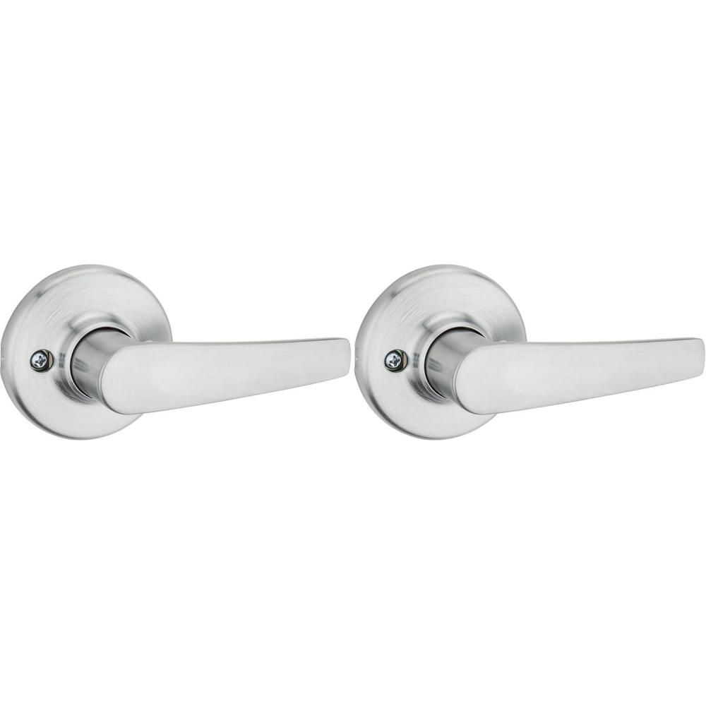 image:imageKwikset Delta Dummy Door Handle Single Sided Lever for Closets French Double Doors and Pantry Satin Chrome NonTurning Reversible Interior PushPull Lever1 Count Pack of 2