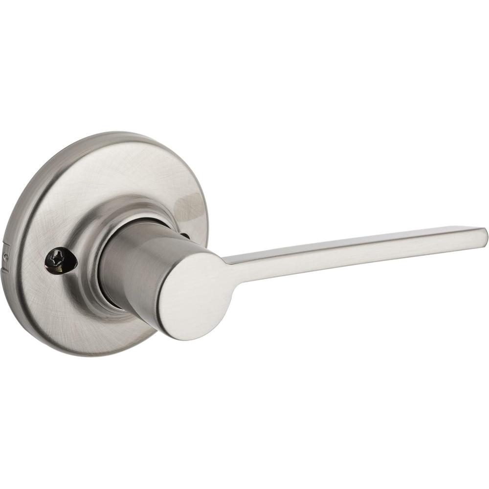 image:imageKwikset Ladera Dummy Door Handle Single Sided Lever for Closets French Double Doors and Pantry Satin Nickel NonTurning Left Handed Interior PushPull Lever with Microban Protection