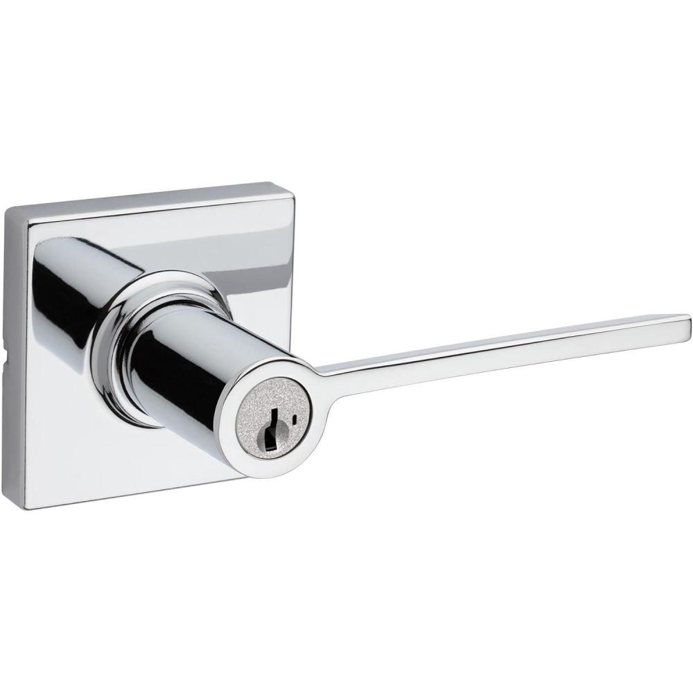 image:imageKwikset Ladera Entry Door Handle with Lock and Key Secure Keyed Reversible Lever Exterior Doorlock For Front Entrance and Bedrooms Polished Chrome Pick Resistant Smartkey Rekey Security