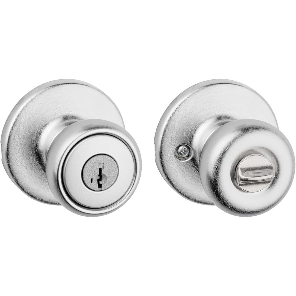 image:imageKwikset Tylo Entry Door Knob with Lock and Key Secure Keyed Handle Exterior Doorknob Front Entrance and Bedroom Satin Chrome Pick Resistant SmartKey Rekey Security