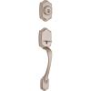 Kwikset Belleview Front Door Lock Handle and Deadbolt Set, Entry Handleset Exterior Only, Satin Nickel, Pick Resistant SmartKey Rekey Deadbolt Security, Interior Sold Separately