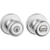 Kwikset Tylo Entry Door Knob with Lock and Key, Secure Keyed Handle Exterior Doorknob, Front Entrance and Bedroom, Satin Chrome, Pick Resistant SmartKey Rekey Security