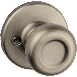 Kwikset Tylo Dummy Door Knob, Single Sided Handle for Closets, French Double Doors, and Pantry, Satin Chrome Non-Turning Interior Push/Pull Door Knob(Antique Brass)