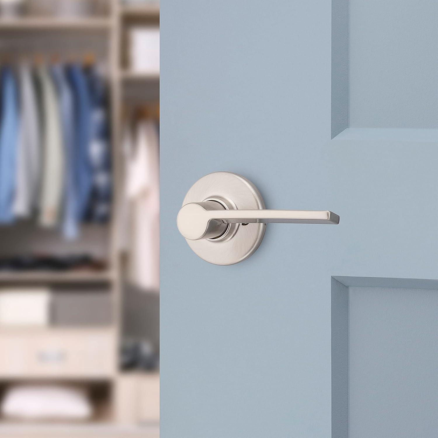image:imageKwikset Ladera Dummy Door Handle Single Sided Lever for Closets French Double Doors and Pantry Satin Nickel NonTurning Right Handed Interior PushPull Lever with Microban Protection