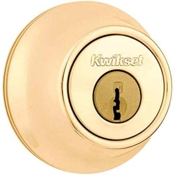 image:imageKwikset 96650494 Security Double Cylinder Deadbolt Polished Brass 1Inch Diameter Round Adjustable Latch Key Lock