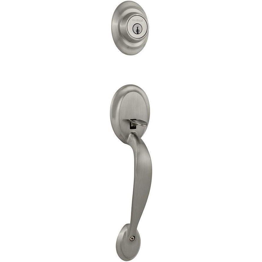 image:imageKwikset Dakota Front Door Lock Handle and Deadbolt Set Entry Handleset Exterior Only Secure Locking Deadbolt Satin Nickel Interior Sold Separately