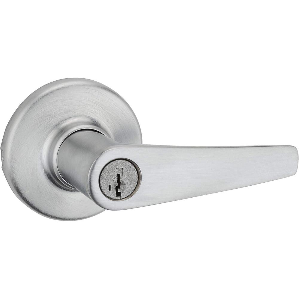 image:imageKwikset Delta Entry Door Handle with Lock and Key Secure Keyed Reversible Lever Exterior Doorlock Doorknob For Front Entrance and Bedrooms in Satin Chrome