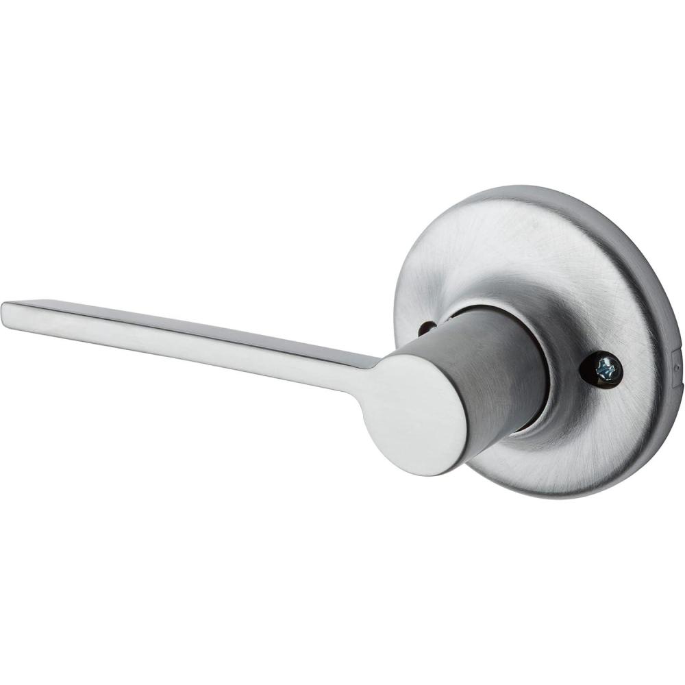 image:imageKwikset Ladera Dummy Door Handle Single Sided Lever for Closets French Double Doors and Pantry Satin Nickel NonTurning Right Handed Interior PushPull Lever with Microban Protection