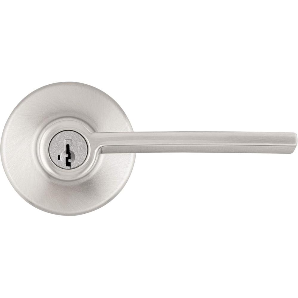 image:imageKwikset Ladera Entry Door Handle with Lock and Key Secure Keyed Reversible Lever Exterior For Front Entrance and Bedrooms Satin Nickel Pick Resistant Smartkey Rekey Security and Microban