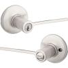 Kwikset Ladera Entry Door Handle with Lock and Key, Secure Keyed Reversible Lever Exterior, For Front Entrance and Bedrooms, Satin Nickel, Pick Resistant Smartkey Rekey Security and Microban