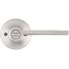 Kwikset Ladera Entry Door Handle with Lock and Key, Secure Keyed Reversible Lever Exterior, For Front Entrance and Bedrooms, Satin Nickel, Pick Resistant Smartkey Rekey Security and Microban