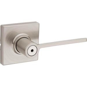 Kwikset Ladera Door Lever Privacy Lock Handle for Bedroom and Bathroom, Square Rose in Satin Nickel