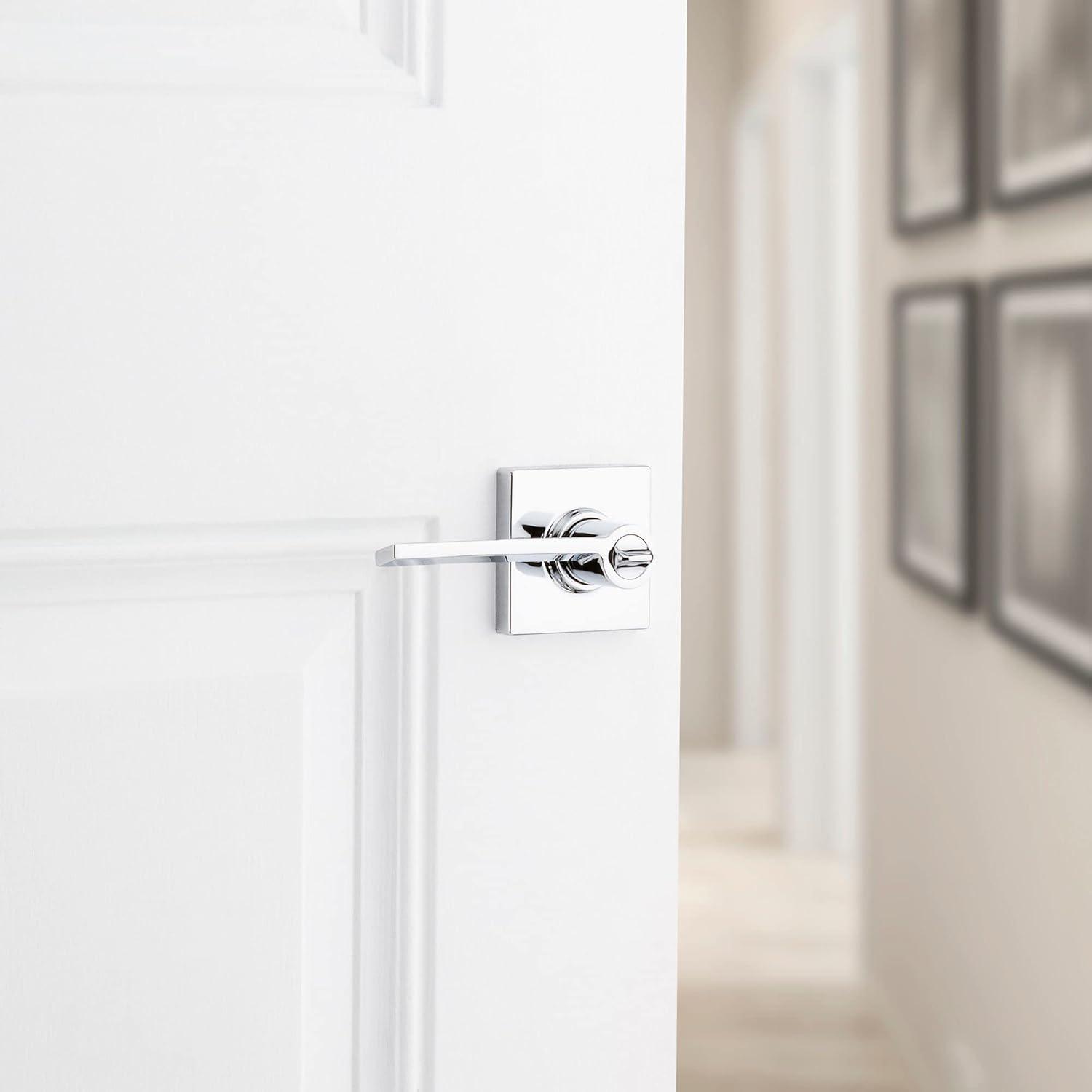 image:imageKwikset Ladera Door Lever Privacy Lock Handle for Bedroom and Bathroom Square Rose in Polished Chrome