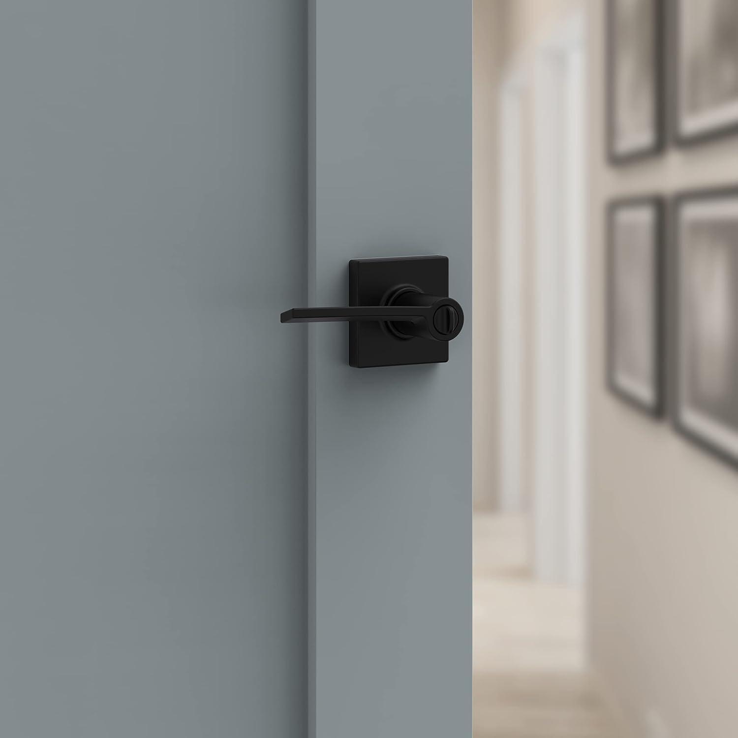 image:imageKwikset Ladera Entry Door Handle with Lock and Key Secure Keyed Reversible Lever Exterior Doorlock For Front Entrance and Bedrooms Matte Black Pick Resistant Smartkey Rekey Security