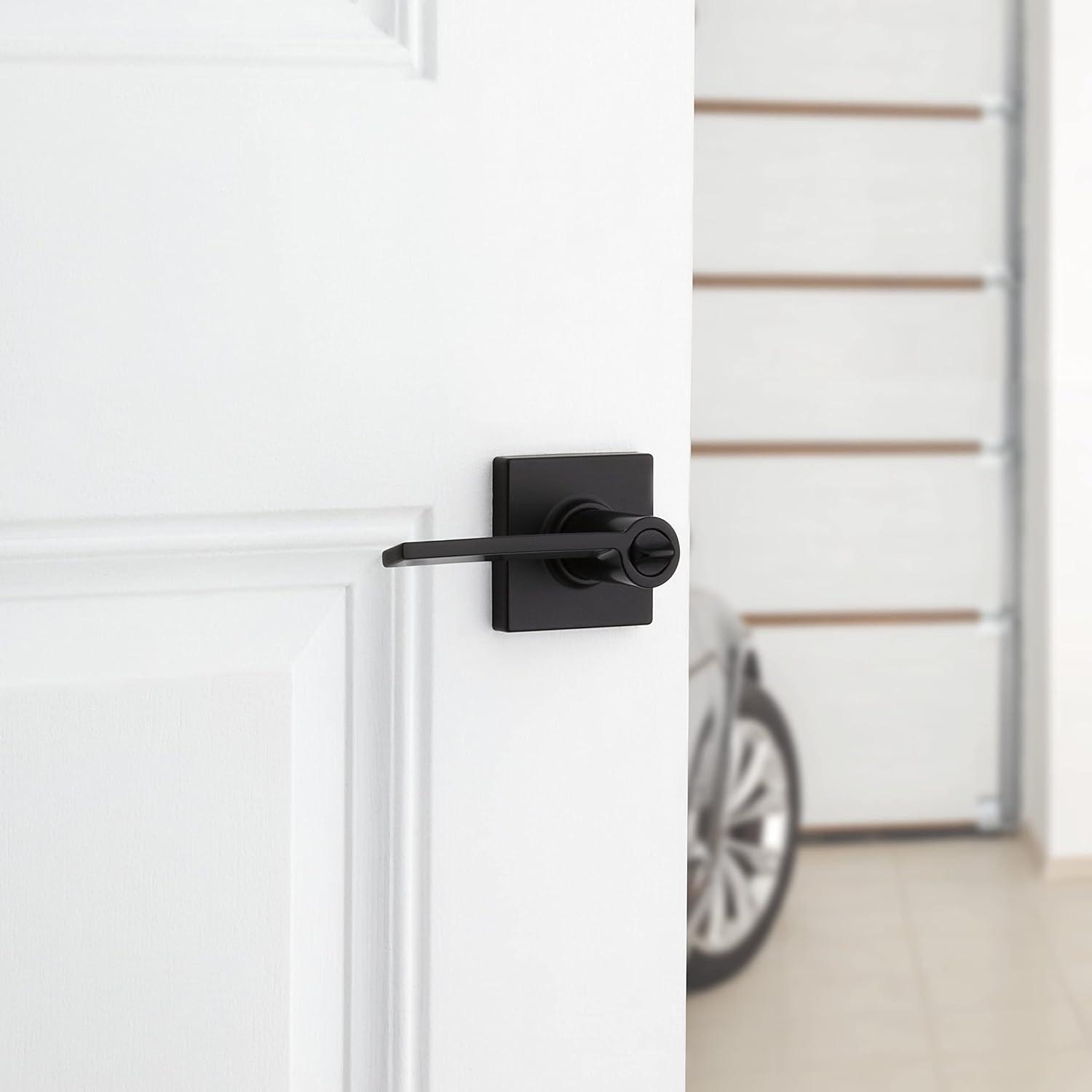 image:imageKwikset Ladera Entry Door Handle with Lock and Key Secure Keyed Reversible Lever Exterior Doorlock For Front Entrance and Bedrooms Matte Black Pick Resistant Smartkey Rekey Security