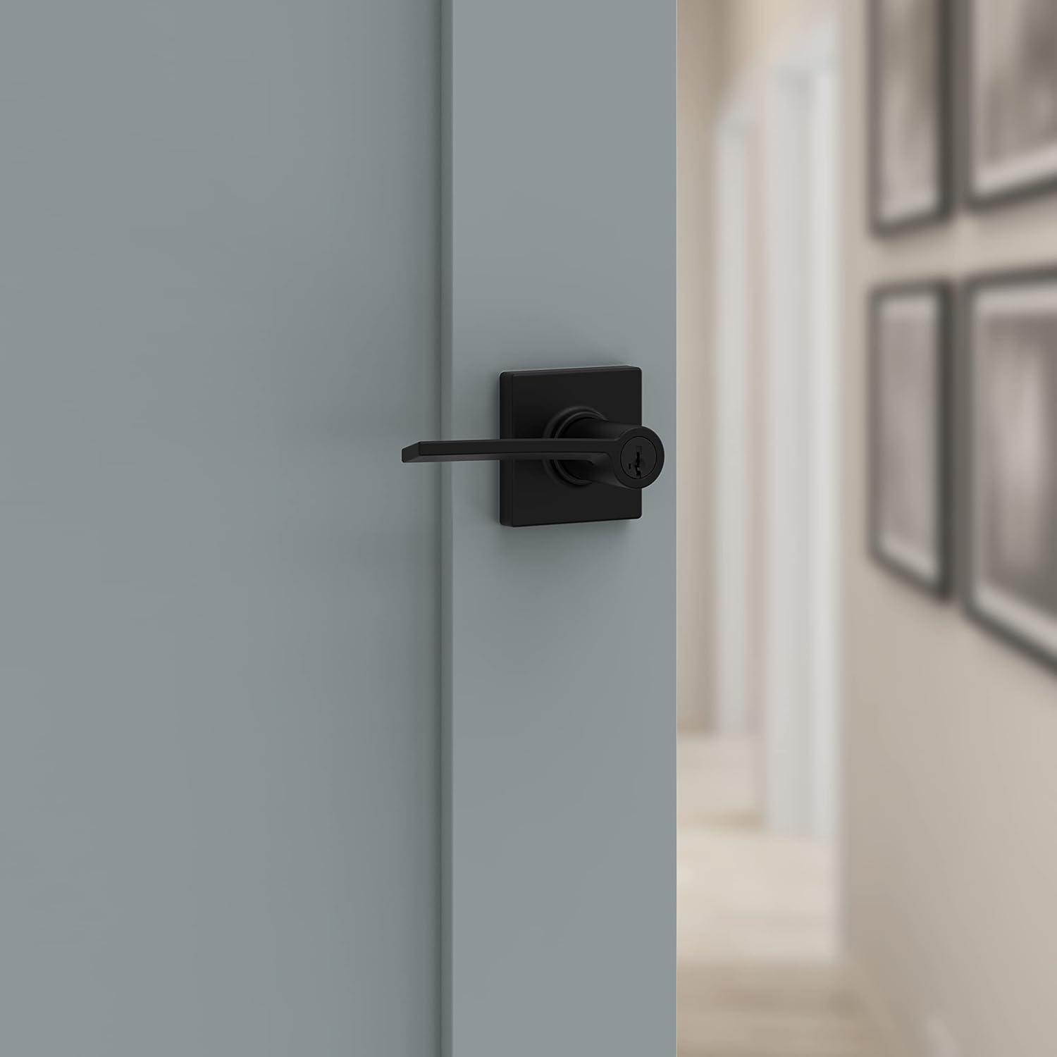 image:imageKwikset Ladera Entry Door Handle with Lock and Key Secure Keyed Reversible Lever Exterior Doorlock For Front Entrance and Bedrooms Matte Black Pick Resistant Smartkey Rekey Security