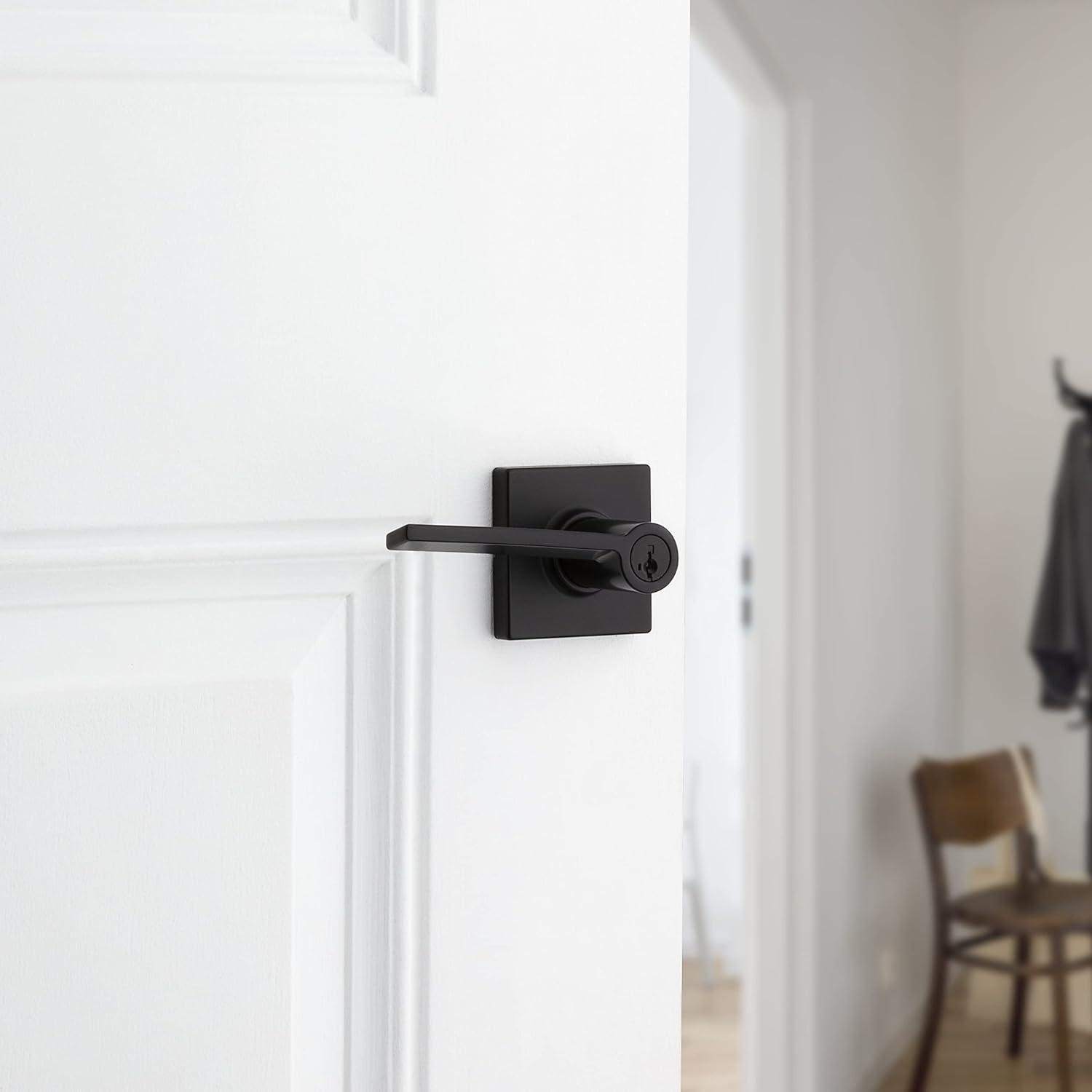 image:imageKwikset Ladera Entry Door Handle with Lock and Key Secure Keyed Reversible Lever Exterior Doorlock For Front Entrance and Bedrooms Matte Black Pick Resistant Smartkey Rekey Security