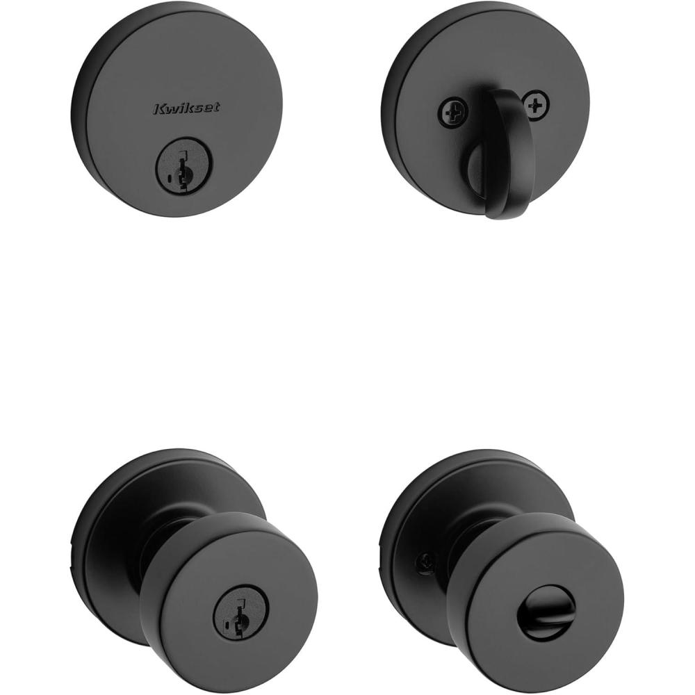image:imageKwikset 991 Pismo Keyed Entry Knob and Single Cylinder Deadbolt Combo Pack Featuring SmartKey in Matte BlackMatte Black