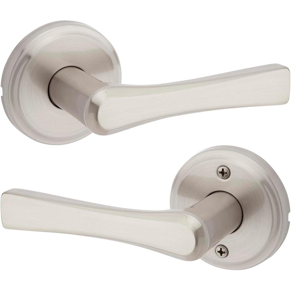 image:imageKwikset Katella Interior Privacy Door Handle with Lock Door Lever For Bathroom and Bedroom Matte Black Reversible Keyless Push Button Lock Door Lever with Microban ProtectionSatin Nickel