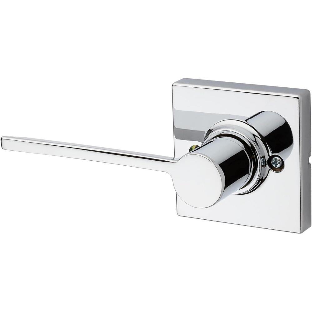 image:imageKwikset Ladera Dummy Door Handle Single Sided Lever for Closets French Double Doors and Pantry Polished Chrome NonTurning Left Handed Interior PushPull Lever