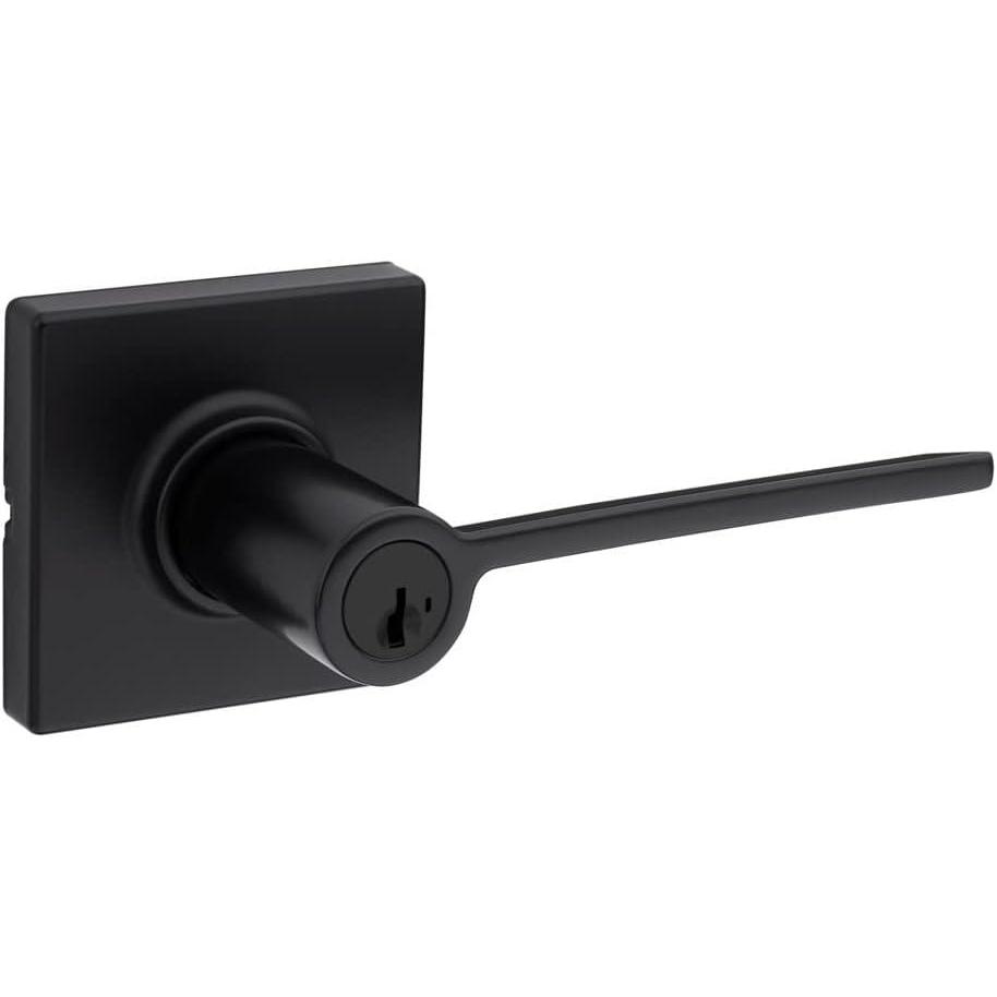 image:imageKwikset Ladera Entry Door Handle with Lock and Key Secure Keyed Reversible Lever Exterior Doorlock For Front Entrance and Bedrooms Matte Black Pick Resistant Smartkey Rekey Security