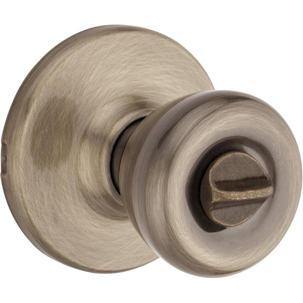 image:imageKwikset Tylo Interior Privacy Door Knob with Lock Door Handle For Bathroom and Bedroom Satin Chrome Keyless Turn Lock DoorknobAntique Brass