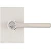 Kwikset Halifax Entry Door Handle with Lock and Key, Secure Keyed Reversible Lever Exterior, For Front Entrance and Bedrooms, Satin Nickel, Pick Resistant Smartkey Rekey Security and Microban(Keyed Entry)