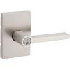 Kwikset Halifax Entry Door Handle with Lock and Key, Secure Keyed Reversible Lever Exterior, For Front Entrance and Bedrooms, Satin Nickel, Pick Resistant Smartkey Rekey Security and Microban(Keyed Entry)