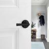 Kwikset Katella Interior Privacy Door Handle with Lock, Door Lever For Bathroom and Bedroom, Matte Black Reversible Keyless Push Button Lock Door Lever, with Microban Protection(Matte Black)