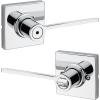 Kwikset Ladera Door Lever Privacy Lock Handle for Bedroom and Bathroom, Square Rose in Polished Chrome