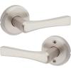 Kwikset Katella Interior Privacy Door Handle with Lock, Door Lever For Bathroom and Bedroom, Matte Black Reversible Keyless Push Button Lock Door Lever, with Microban Protection(Satin Nickel)