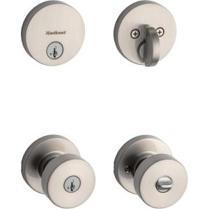 Kwikset 991 Pismo Keyed Entry Knob and Single Cylinder Deadbolt Combo Pack Featuring SmartKey and Microban in Satin Nickel((Pack of 1))