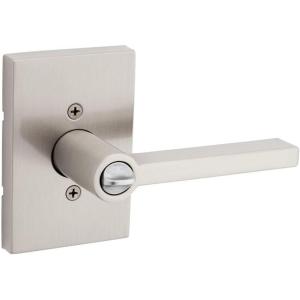 Kwikset Halifax Entry Door Handle with Lock and Key, Secure Keyed Reversible Lever Exterior, For Front Entrance and Bedrooms, Satin Nickel, Pick Resistant Smartkey Rekey Security and Microban(Keyed Entry)