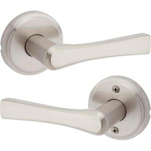 Kwikset Katella Interior Privacy Door Handle with Lock, Door Lever For Bathroom and Bedroom, Matte Black Reversible Keyless Push Button Lock Door Lever, with Microban Protection(Satin Nickel)