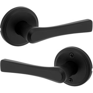 Kwikset Katella Interior Privacy Door Handle with Lock, Door Lever For Bathroom and Bedroom, Matte Black Reversible Keyless Push Button Lock Door Lever, with Microban Protection(Matte Black)