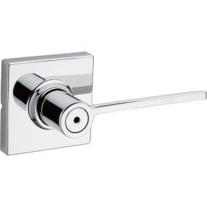 Kwikset Ladera Door Lever Privacy Lock Handle for Bedroom and Bathroom, Square Rose in Polished Chrome