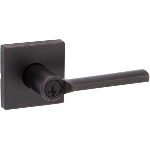 Kwikset Lisbon Entry Door Handle with Lock and Key, Secure Keyed Reversible Lever Exterior, Doorlock, For Front Entrance and Bedrooms, Venetian Bronze, Pick Resistant Smartkey Rekey Security(Venetian Bronze)