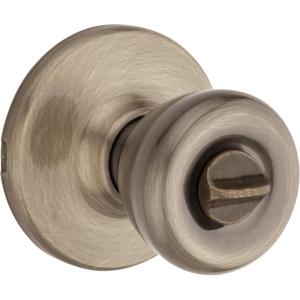 Kwikset Tylo Interior Privacy Door Knob with Lock, Door Handle For Bathroom and Bedroom, Satin Chrome Keyless Turn Lock Doorknob(Antique Brass)