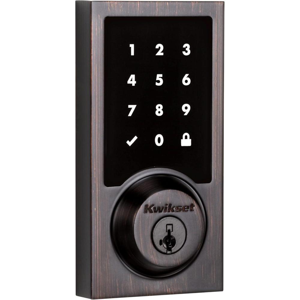 image:imageKwikset 99160017 SmartCode 916 Contemporary Smart Lock Touchscreen Electronic Deadbolt Front Door Lock with SmartKey Security and ZWave Plus in Venetian Bronze